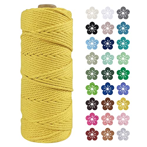 LEREATI Makramee Garn 2mm x 100m Baumwollkordel Natur Baumwollseil Farbig Baumwollgarn, Macrame Cord 2mm für DIY Geflochten, Makramee Deko, Hängepflanze, Wandbehang, Vorhang (Zitronengelb) von LEREATI