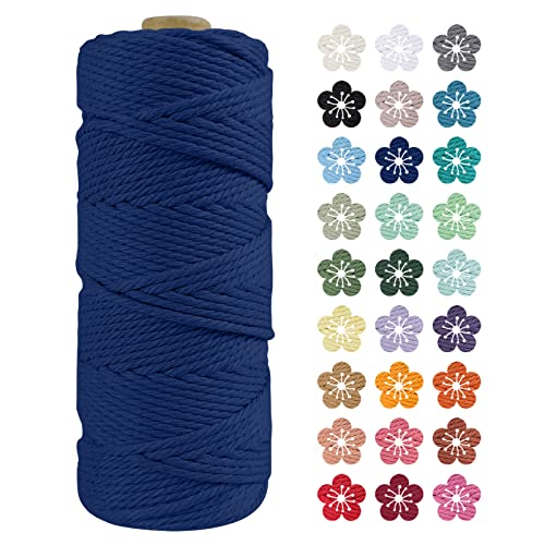 LEREATI Makramee Garn 2mm x 100m Dunkelblau Baumwollkordel Natur Baumwollseil Farbig Baumwollgarn, Macrame Cord 2mm für DIY Geflochten, Makramee Deko, Hängepflanze, Wandbehang, Vorhang von LEREATI