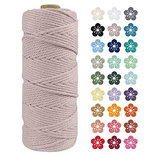 LEREATI Makramee Garn 2mm x 100m Hanfgrau Baumwollkordel Natur Baumwollseil Farbig Baumwollgarn, Macrame Cord 2mm für DIY Geflochten, Makramee Deko, Hängepflanze, Wandbehang, Vorhang von LEREATI