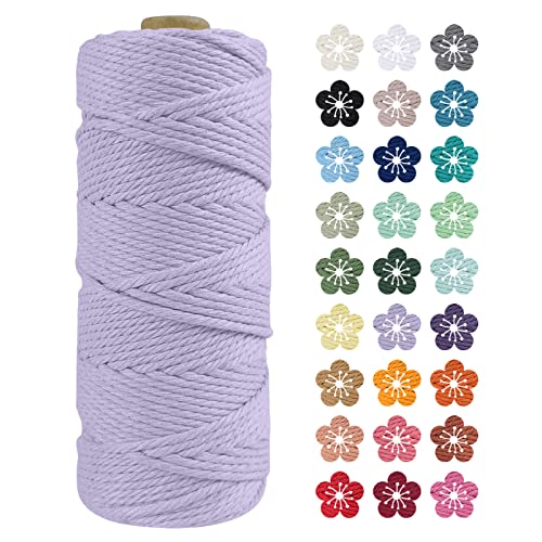 LEREATI Makramee Garn 2mm x 100m Helles Lila Baumwollkordel Natur Baumwollseil Farbig Baumwollgarn, Macrame Cord 2mm für DIY Geflochten, Makramee Deko, Hängepflanze, Wandbehang, Vorhang von LEREATI