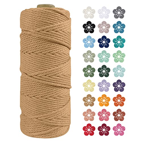 LEREATI Makramee Garn 2mm x 100m Kaffee Baumwollkordel Natur Baumwollseil Farbig Baumwollgarn, Macrame Cord 2mm für DIY Geflochten, Makramee Deko, Hängepflanze, Wandbehang, Vorhang von LEREATI