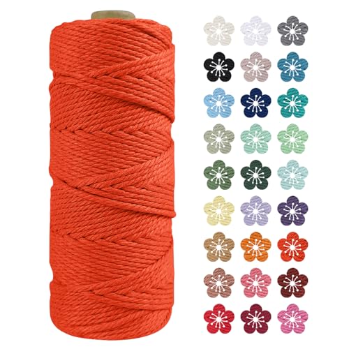 LEREATI Makramee Garn 2mm x 100m Orange Baumwollkordel Natur Baumwollseil Farbig Baumwollgarn, Macrame Cord 2mm für DIY Geflochten, Makramee Deko, Hängepflanze, Wandbehang, Vorhang von LEREATI