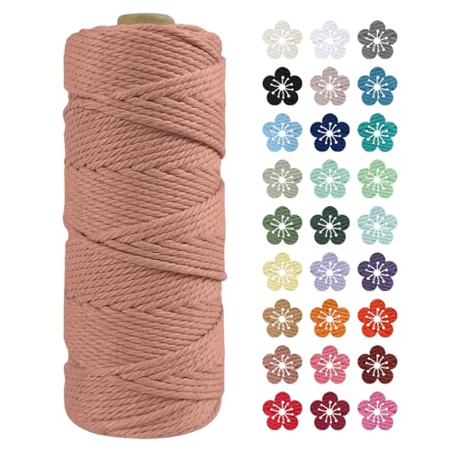 LEREATI Makramee Garn 2mm x 100m Ziegelrot Baumwollkordel Natur Baumwollseil Farbig Baumwollgarn, Macrame Cord 2mm für DIY Geflochten, Makramee Deko, Hängepflanze, Wandbehang, Vorhang von LEREATI