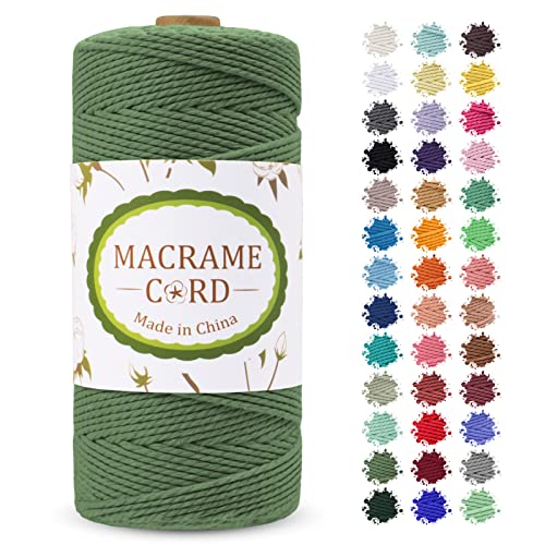 LEREATI Makramee Garn 2mm x 200m, Farbig Baumwollgarn Baumwollschnur Baumwollseil Baumwollkordel, Macrame Cord Geflochten für DIY Basteln, Makramee Wandbehang, Hängepflanze, Boho Deko (Armeegrün) von LEREATI