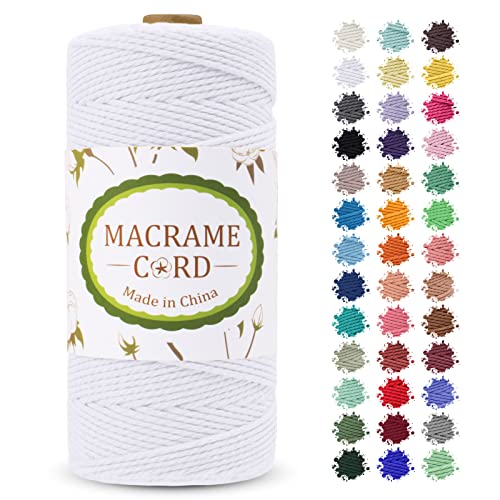 LEREATI Makramee Garn 2mm x 200m, Farbig Baumwollgarn Baumwollschnur Baumwollseil Baumwollkordel, Macrame Cord Geflochten für DIY Basteln, Makramee Wandbehang, Hängepflanze, Boho Deko (Weiß) von LEREATI