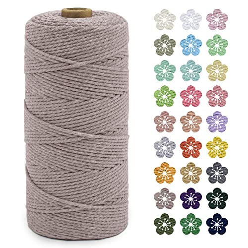 LEREATI Makramee Garn 2mm x 200m Baumwollkordel Natur Baumwollseil Farbig Baumwollgarn, Macrame Cord 2mm für DIY Geflochten, Makramee Deko, Hängepflanze, Wandbehang, Vorhang (Hanfgrau) von LEREATI