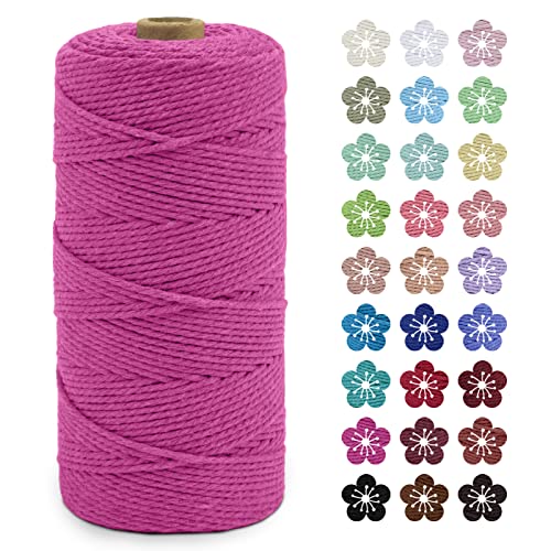 LEREATI Makramee Garn 2mm x 200m Baumwollkordel Natur Baumwollseil Farbig Baumwollgarn, Macrame Cord 2mm für DIY Geflochten, Makramee Deko, Hängepflanze, Wandbehang, Vorhang (Rosenrot) von LEREATI