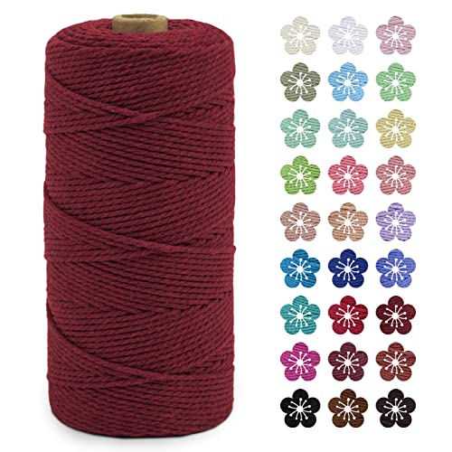 LEREATI Makramee Garn 2mm x 200m Baumwollkordel Natur Baumwollseil Farbig Baumwollgarn, Macrame Cord 2mm für DIY Geflochten, Makramee Deko, Hängepflanze, Wandbehang, Vorhang (Weinrot) von LEREATI