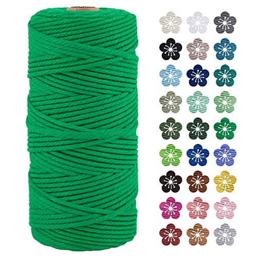 LEREATI Makramee Garn 3mm x 100m Baumwollkordel Natur Baumwollseil Farbig Baumwollgarn, Macrame Cord 3mm für DIY Geflochten, Makramee Deko, Hängepflanze, Wandbehang, Vorhang (Grün) von LEREATI