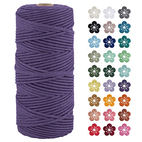 LEREATI Makramee Garn 3mm x 100m Dunkellila Baumwollkordel Natur Baumwollseil Farbig Baumwollgarn, Macrame Cord 3mm für DIY Geflochten, Makramee Deko, Hängepflanze, Wandbehang, Vorhang von LEREATI