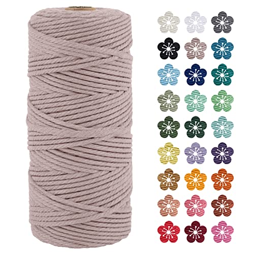 LEREATI Makramee Garn 3mm x 100m Hanfgrau Baumwollkordel Natur Baumwollseil Farbig Baumwollgarn, Macrame Cord 3mm für DIY Geflochten, Makramee Deko, Hängepflanze, Wandbehang, Vorhang von LEREATI