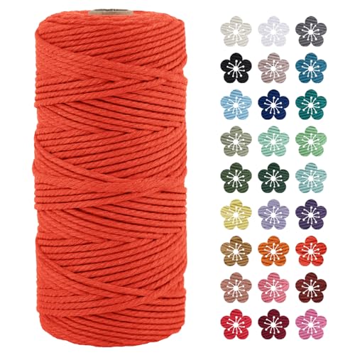 LEREATI Makramee Garn 3mm x 100m Orange Baumwollkordel Natur Baumwollseil Farbig Baumwollgarn, Macrame Cord 3mm für DIY Geflochten, Makramee Deko, Hängepflanze, Wandbehang, Vorhang von LEREATI