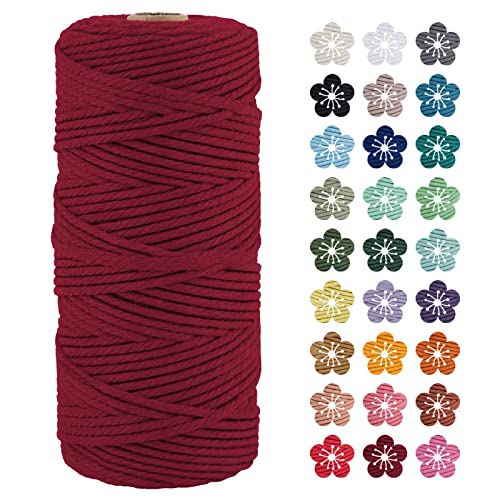 LEREATI Makramee Garn 3mm x 100m Weinrot Baumwollkordel Natur Baumwollseil Farbig Baumwollgarn, Macrame Cord 3mm für DIY Geflochten, Makramee Deko, Hängepflanze, Wandbehang, Vorhang von LEREATI