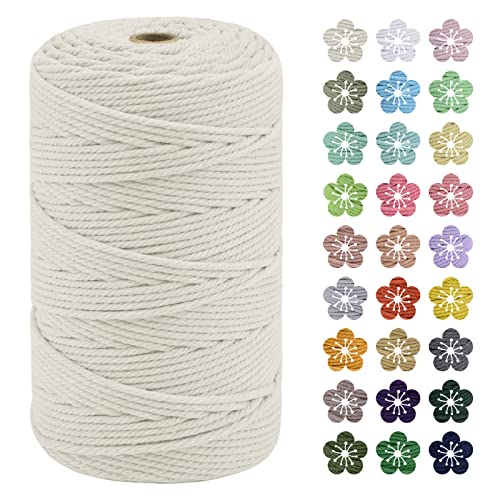 LEREATI Makramee Garn 3mm x 200m Baumwollkordel Natur Baumwollseil Farbig Baumwollgarn, Macrame Cord 3mm für DIY Geflochten, Makramee Deko, Hängepflanze, Wandbehang, Vorhang (Natürlich) von LEREATI