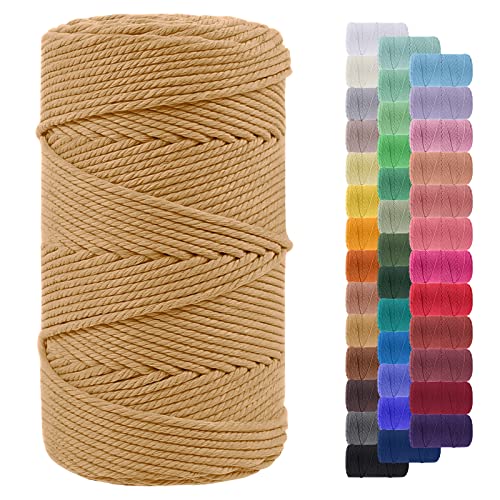 LEREATI Makramee Garn 4mm 200m Baumwollgarn Farbig Baumwollkordel Baumwollseil Baumwollschnur, Macrame Cord, Makramee-Garn Geflochten für DIY Basteln Wandbehang Hängepflanze Deko (Kaffee) von LEREATI