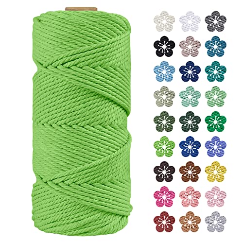 LEREATI Makramee Garn 4mm x 100m Baumwollkordel Natur Baumwollseil Farbig Baumwollgarn, Macrame Cord 4mm für DIY Geflochten, Makramee Deko, Hängepflanze, Wandbehang, Vorhang (Grasgrün) von LEREATI