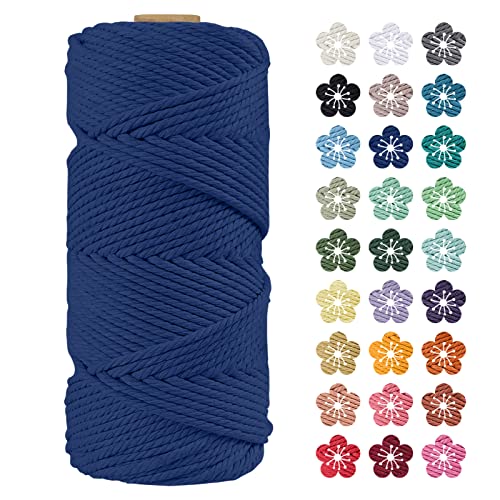 LEREATI Makramee Garn 4mm x 100m Dunkelblau Baumwollkordel Natur Baumwollseil Farbig Baumwollgarn, Macrame Cord 4mm für DIY Geflochten, Makramee Deko, Hängepflanze, Wandbehang, Vorhang von LEREATI