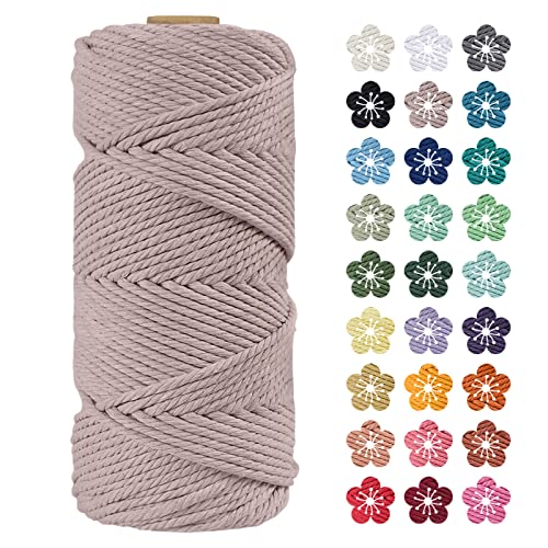 LEREATI Makramee Garn 4mm x 100m Hanfgrau Baumwollkordel Natur Baumwollseil Farbig Baumwollgarn, Macrame Cord 4mm für DIY Geflochten, Makramee Deko, Hängepflanze, Wandbehang, Vorhang von LEREATI