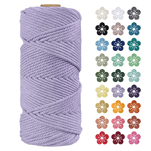 LEREATI Makramee Garn 4mm x 100m Helles Lila Baumwollkordel Natur Baumwollseil Farbig Baumwollgarn, Macrame Cord 4mm für DIY Geflochten, Makramee Deko, Hängepflanze, Wandbehang, Vorhang von LEREATI