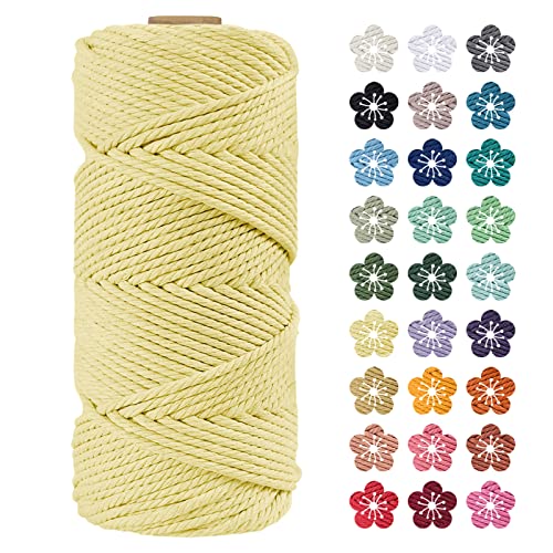 LEREATI Makramee Garn 4mm x 100m Hellgelb Baumwollkordel Natur Baumwollseil Farbig Baumwollgarn, Macrame Cord 4mm für DIY Geflochten, Makramee Deko, Hängepflanze, Wandbehang, Vorhang von LEREATI