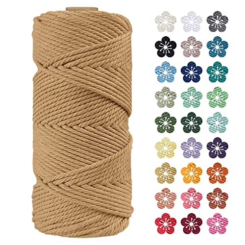 LEREATI Makramee Garn 4mm x 100m Kaffee Baumwollkordel Natur Baumwollseil Farbig Baumwollgarn, Macrame Cord 4mm für DIY Geflochten, Makramee Deko, Hängepflanze, Wandbehang, Vorhang von LEREATI