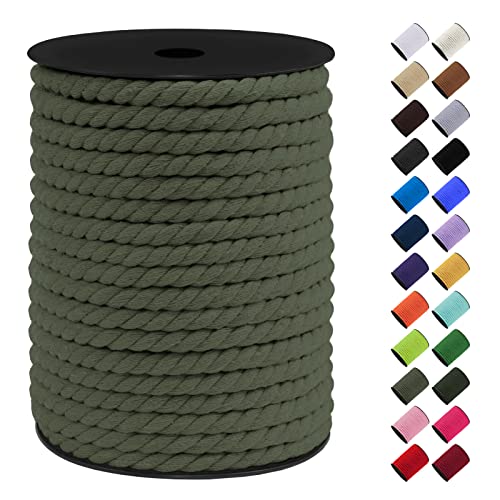 LEREATI Makramee Garn 8mm x 40m, Baumwollkordel Bunt Baumwollseil Geflochten Baumwollschnur, Baumwollgarn für DIY Basteln Hängepflanze Pflanze Aufhänger Wandbehang Weben Dekoration (Armeegrün) von LEREATI