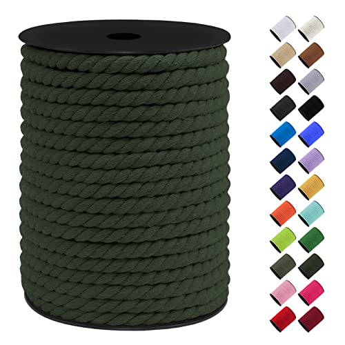 LEREATI Makramee Garn 8mm x 40m, Baumwollkordel Bunt Baumwollseil Geflochten Baumwollschnur, Baumwollgarn für DIY Basteln Hängepflanze Pflanze Aufhänger Wandbehang Weben Dekoration (Dunkelgrün) von LEREATI