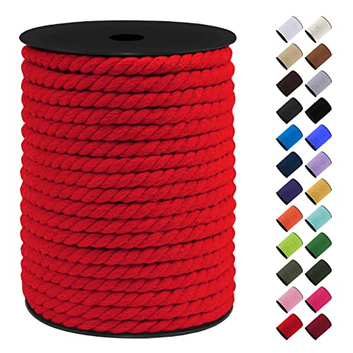 LEREATI Makramee Garn 8mm x 40m, Baumwollkordel Bunt Baumwollseil Geflochten Baumwollschnur, Baumwollgarn für DIY Basteln Hängepflanze Pflanze Aufhänger Wandbehang Weben Dekoration (Rot) von LEREATI