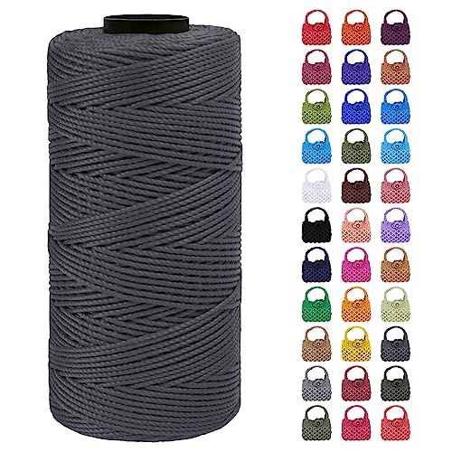 LEREATI Makramee Garn Geflochten 1.5mm x 200m Bunt Schnur für Armbänder Faden Zum Perlen Auffädeln, Macrame Cord 1.5mm für Basteln, Knüpfen, Dekoration, Borsa Crossbody (Dunkelgrau) von LEREATI