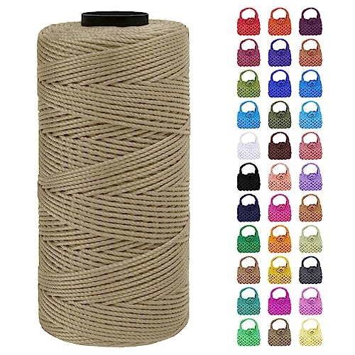 LEREATI Makramee Garn Geflochten 1.5mm x 200m Bunt Schnur für Armbänder Faden Zum Perlen Auffädeln, Macrame Cord 1.5mm für Basteln, Knüpfen, Dekoration, Borsa Crossbody (Khakiweiß) von LEREATI