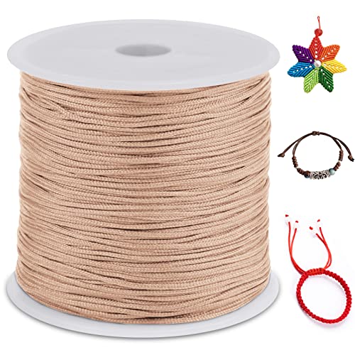 LEREATI Nylonschnur 0.8mm x 100m Nylonfaden Nylon Perlenschnur Satinkordel, Makramee Schnur Nylonschnur für Armbänder Perlen Auffädeln Halskette Schmuckherstellung DIY Handwerk (Beige Rot) von LEREATI