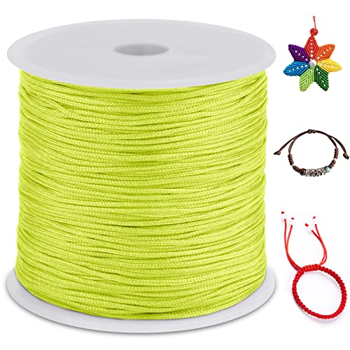 LEREATI Nylonschnur 0.8mm x 100m Nylonfaden Nylon Perlenschnur Satinkordel, Makramee Schnur Nylonschnur für Armbänder Perlen Auffädeln Halskette Schmuckherstellung DIY Handwerk (Fluoreszierendes Gelb) von LEREATI