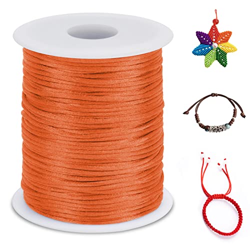 LEREATI Nylonschnur 1.5mm x 100m Nylonfaden Nylon Perlenschnur Satinkordel, Makramee Schnur Nylonschnur für Armbänder Perlen Auffädeln Halskette Schmuckherstellung DIY Handwerk (Orange) von LEREATI