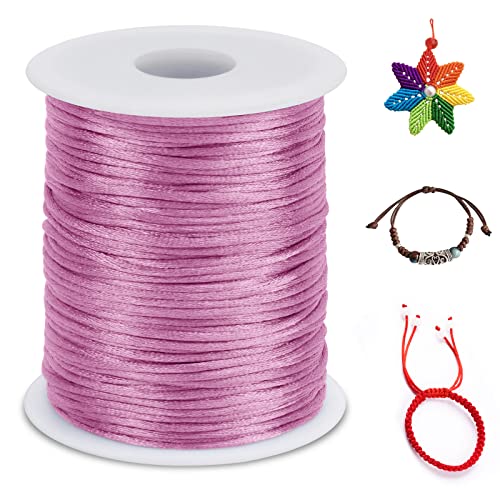 LEREATI Nylonschnur 1.5mm x 100m Nylonfaden Nylon Perlenschnur Satinkordel, Makramee Schnur Nylonschnur für Armbänder Perlen Auffädeln Halskette Schmuckherstellung DIY Handwerk (Rosa) von LEREATI