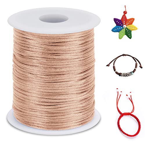 LEREATI Nylonschnur 2.5mm x 100m Nylonfaden Nylon Perlenschnur Satinkordel, Makramee Schnur Nylonschnur für Armbänder Perlen Auffädeln Halskette Schmuckherstellung DIY Handwerk (Beige Rot) von LEREATI