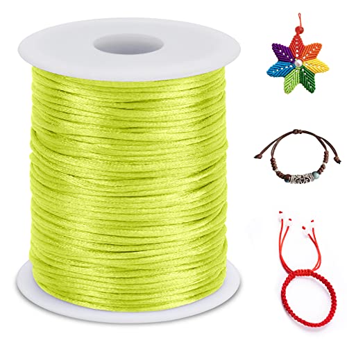 LEREATI Nylonschnur 2.5mm x 100m Nylonfaden Nylon Perlenschnur Satinkordel, Makramee Schnur Nylonschnur für Armbänder Perlen Auffädeln Halskette Schmuckherstellung DIY Handwerk (Fluoreszierendes Gelb) von LEREATI