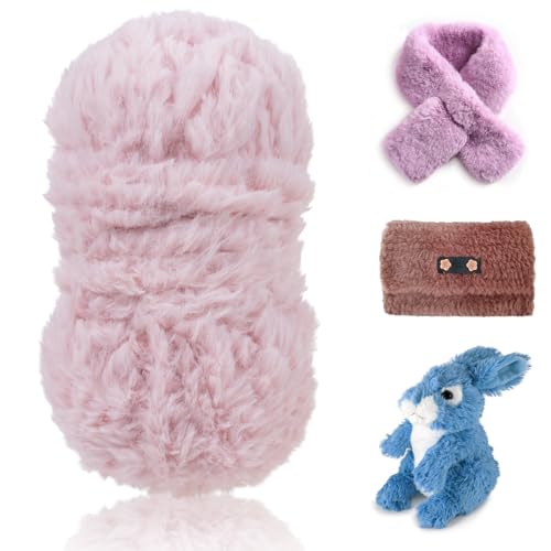 LEREATI Plüschwolle 100g Fransengarn Weiche Flauschige Wolle Dicke Plush Yarn Fluffy Yarn Fransenwolle zum Häkeln & Stricken Tasche, Hüte, Decken, Pelziges Objekt (Leder Rosa) von LEREATI