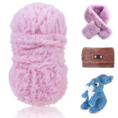 LEREATI Plüschwolle 100g Fransengarn Weiche Flauschige Wolle Dicke Plush Yarn Fluffy Yarn Fransenwolle zum Häkeln & Stricken Tasche, Hüte, Decken, Pelziges Objekt (Rosa) von LEREATI