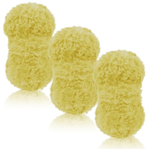 LEREATI Plüschwolle 3 x 100g Fransengarn Weiche Flauschige Wolle Dicke Plush Yarn Fluffy Yarn Fransenwolle zum Häkeln & Stricken Tasche, Hüte, Decken, Pelziges Objekt (Gelb) von LEREATI