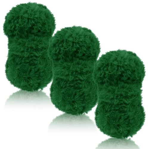 LEREATI Plüschwolle 3 x 100g Fransengarn Weiche Flauschige Wolle Dicke Plush Yarn Fluffy Yarn Fransenwolle zum Häkeln & Stricken Tasche, Hüte, Decken, Pelziges Objekt (Grasgrün) von LEREATI