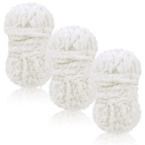 LEREATI Plüschwolle 3 x 100g Fransengarn Weiche Flauschige Wolle Dicke Plush Yarn Fluffy Yarn Fransenwolle zum Häkeln & Stricken Tasche, Hüte, Decken, Pelziges Objekt (Milchig Weiß) von LEREATI