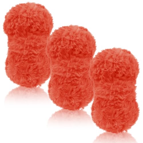 LEREATI Plüschwolle 3 x 100g Fransengarn Weiche Flauschige Wolle Dicke Plush Yarn Fluffy Yarn Fransenwolle zum Häkeln & Stricken Tasche, Hüte, Decken, Pelziges Objekt (Orange) von LEREATI