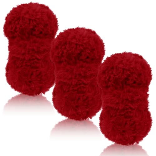 LEREATI Plüschwolle 3 x 100g Fransengarn Weiche Flauschige Wolle Dicke Plush Yarn Fluffy Yarn Fransenwolle zum Häkeln & Stricken Tasche, Hüte, Decken, Pelziges Objekt (Rot) von LEREATI