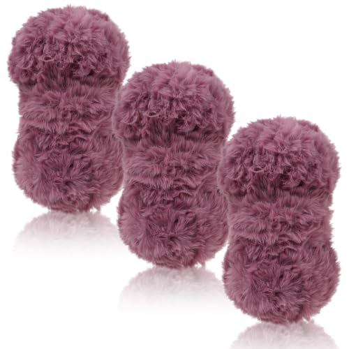 LEREATI Plüschwolle 3 x 100g Fransengarn Weiche Flauschige Wolle Dicke Plush Yarn Fluffy Yarn Fransenwolle zum Häkeln & Stricken Tasche, Hüte, Decken, Pelziges Objekt (Weintraube Violett) von LEREATI