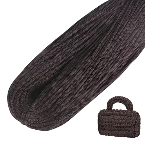 LEREATI Polyester Garn, Makramee Garn 3mm x 200m Polyester-Seil Polypropylen-Kordel Makramee Schnur Geflochten für Handtasche, Häkeltasche, Strickwaren, Wohndekorationen (Dunkler Kaffee) von LEREATI