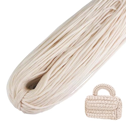 LEREATI Polyester Garn, Makramee Garn 3mm x 200m Polyester-Seil Polypropylen-Kordel Makramee Schnur Geflochten für Handtasche, Häkeltasche, Strickwaren, Wohndekorationen (Helles Beige) von LEREATI