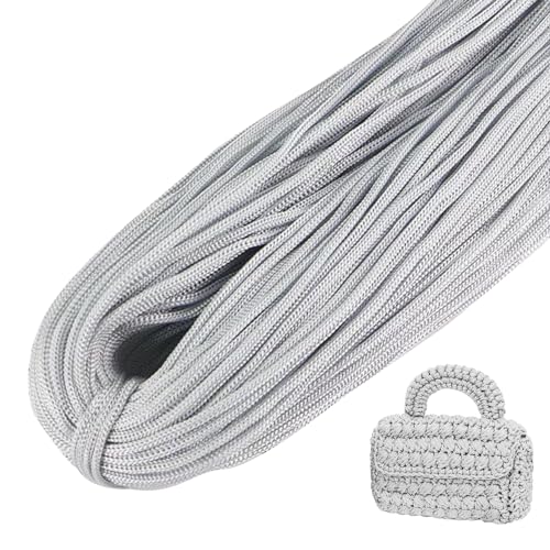 LEREATI Polyester Garn, Makramee Garn 3mm x 200m Polyester-Seil Polypropylen-Kordel Makramee Schnur Geflochten für Handtasche, Häkeltasche, Strickwaren, Wohndekorationen (Hellgrau) von LEREATI