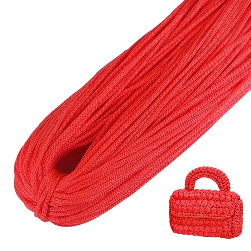 LEREATI Polyester Garn, Makramee Garn 3mm x 200m Polyester-Seil Polypropylen-Kordel Makramee Schnur Geflochten für Handtasche, Häkeltasche, Strickwaren, Wohndekorationen (Rot) von LEREATI