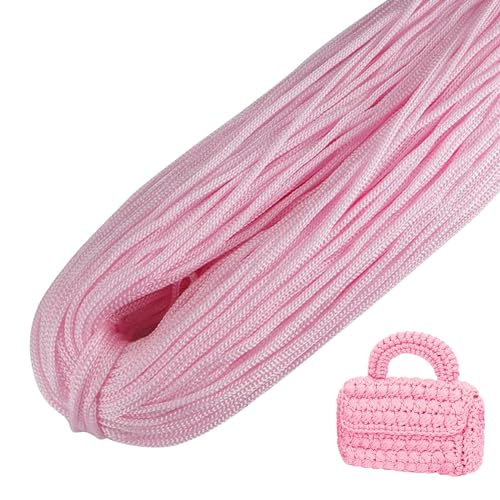 LEREATI Polyester Garn, Makramee Garn 3mm x 200m Polyester-Seil Polypropylen-Kordel Makramee Schnur Geflochten für Handtasche, Häkeltasche, Strickwaren, Wohndekorationen (Weißes Rosa) von LEREATI