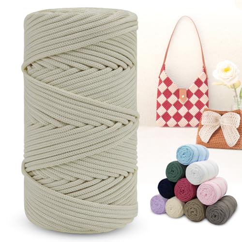 LEREATI Polyester Garn 150m Makramee Garn 4mm Geflochten Polyester-Seil Farbig Häkelgarn, Polyester Macrame Cord 4mm für Häkeltasche Umhängetasche Handtasche Geschenk Strickwaren (Aprikose) von LEREATI